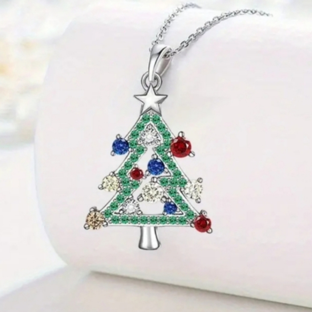 Christmas Tree Rhinestone Pendant Necklace